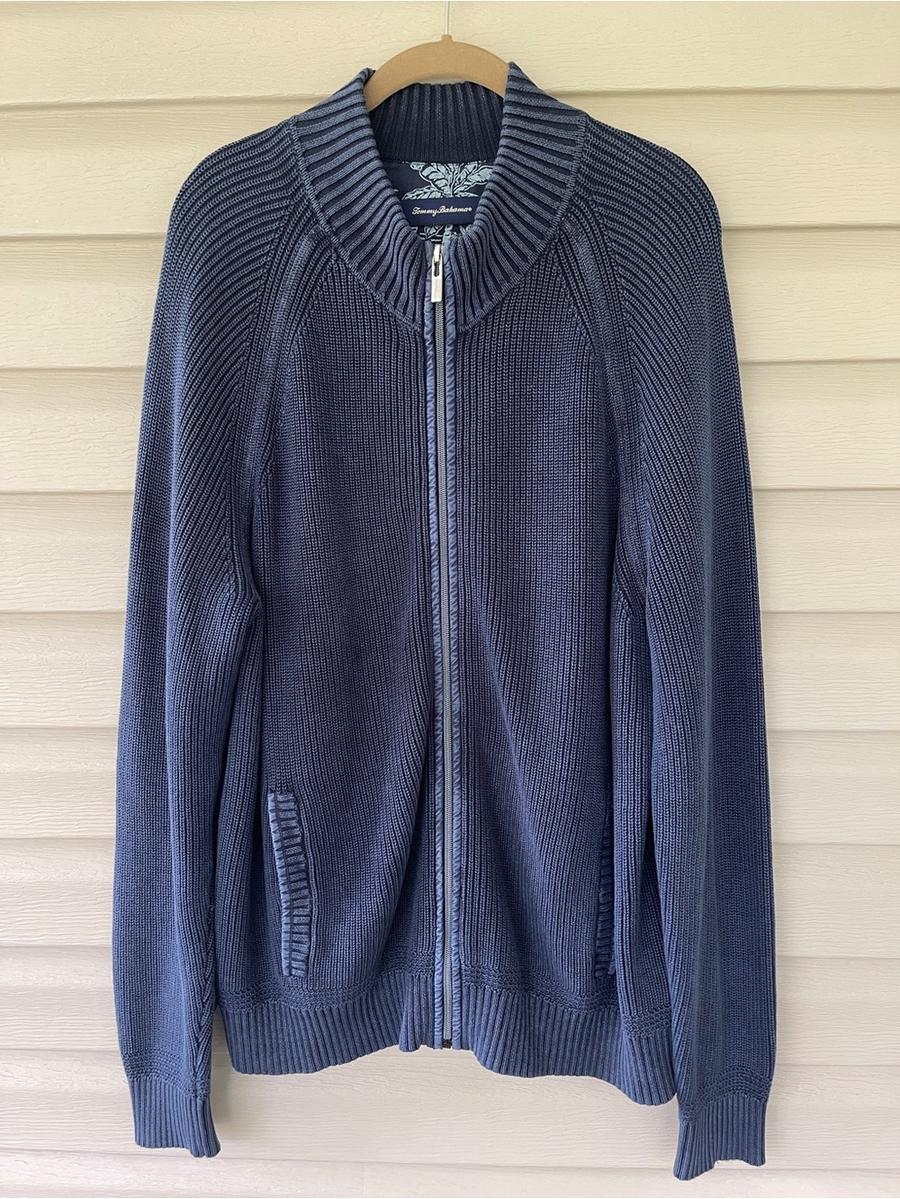 Tommy Bahama Men’s Navy Zip-Front Ribbed Knit Sweater Size X-Large